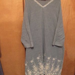 Soft Surroundings Dress 3x Blue with white "lace"